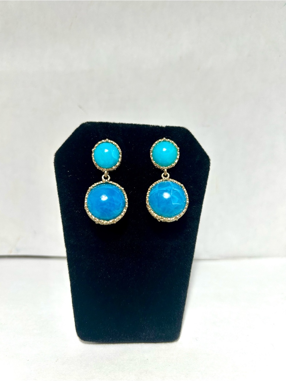 Gold-Trim Blue Drop Earrings - Women Jewelry
